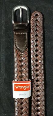 Wrangler Leather Braided Belt Size 48 Bonded Leather Dark Brown Chestnut